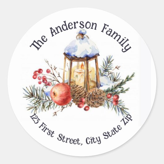 Waterverf Vintage-kerstlantaarns Ronde Sticker (Voorkant)