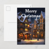 Waterverf Vintage Kerstmis Winter Village Scène Feestdagenkaart (Voorkant / Achterkant)