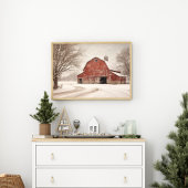 Waterverf Vintage Kerstschuur in Sneeuwmuurkunst Poster