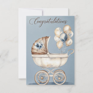 Waterverf Vintage Kinderwagen Felicitaties Kaart