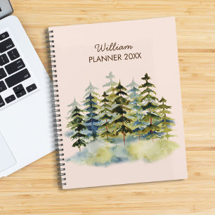 Waterverf Vintage Nevelig Groen Dennenbos Planner