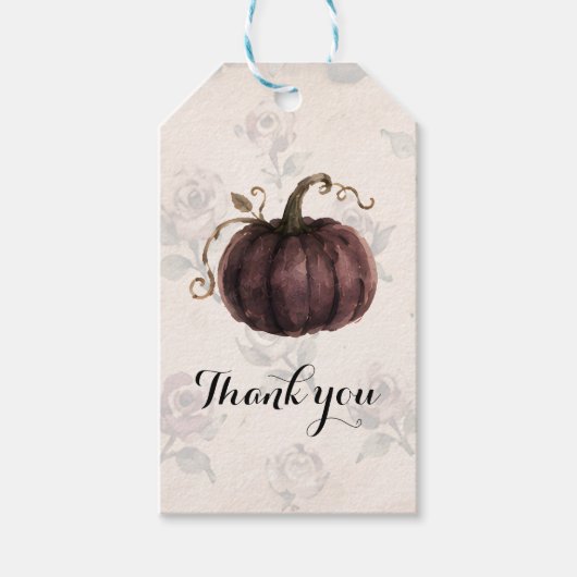 Waterverf Vintage Pompoen Bedankt Cadeaulabel (Voorkant)