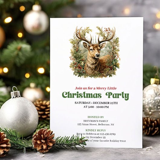 Waterverf vintage rendier Kerstfeest  Kaart