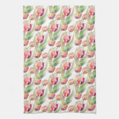 Waterverf Vintage Rode Tulpen Weide Pasen Theedoek (Verticaal)