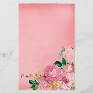 Waterverf Vintage Roos Bloemgroen Roze