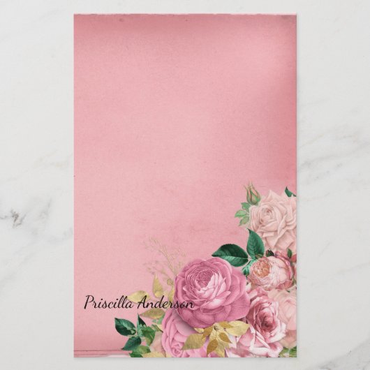 Waterverf Vintage Roos Bloemgroen Roze (Voorkant)