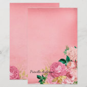 Waterverf Vintage Roos Bloemgroen Roze (Voorkant / Achterkant)