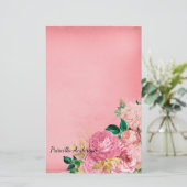 Waterverf Vintage Roos Bloemgroen Roze (Staand voorkant)
