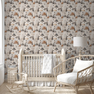 Waterverf Vintage Sprookjeskasteel Kind Fantasie Behang