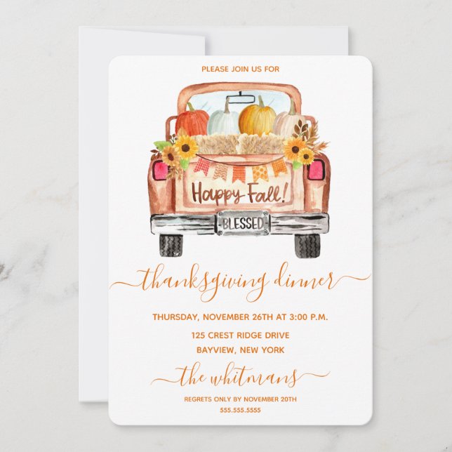 Waterverf Vintage Thanksgiving vrachtwagen (Voorkant)