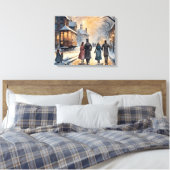 Waterverf Vintage Victoriaans Snowy Street Canvas Afdruk (Insitu (Slaapkamer))