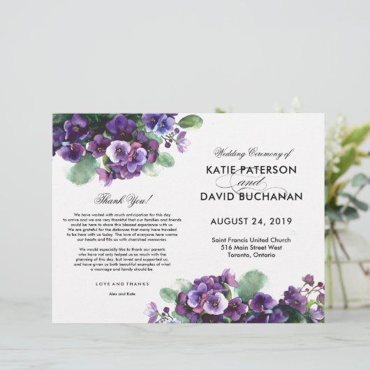 Waterverf viola-bloembruiloft (Staand voorkant)