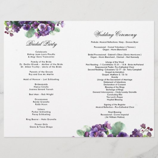 Waterverf viola-bloembruiloft (Achterkant)