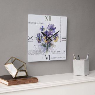 Waterverf Viola Tricolor Viooltjes Vierkante Klok