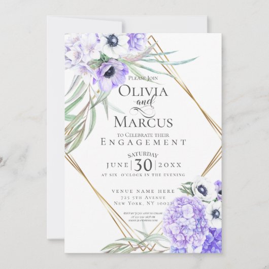 Waterverf Violet Anemone Floral Geometric Lijst Kaart (Voorkant)