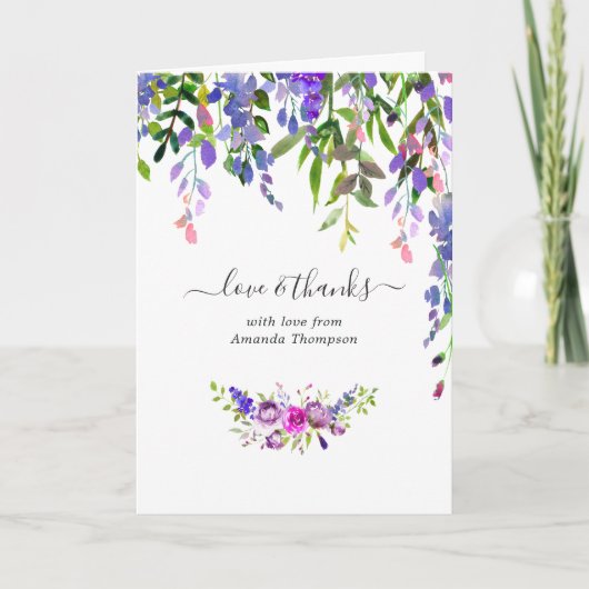 Waterverf Violet Floral Baby shower Bedankt voor j (Voorkant)