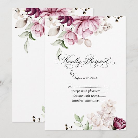 Waterverf Violet Flowers RSVP Kaart (Voorkant / Achterkant)