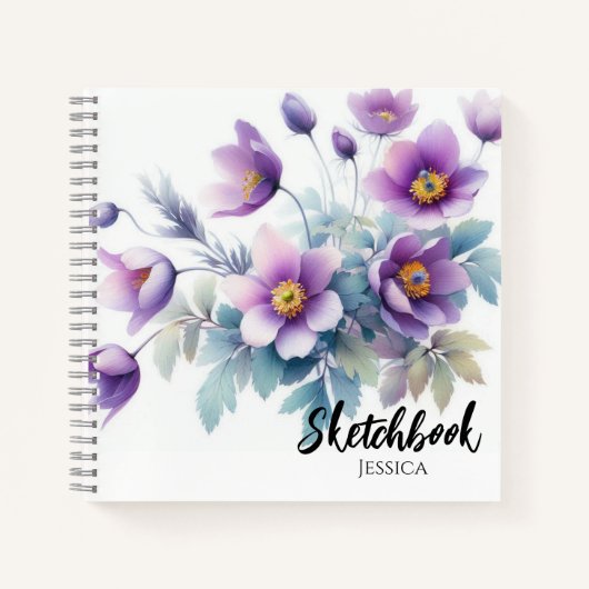 Waterverf Violet Flowers Sketchbook Notitieboek (Voorkant)