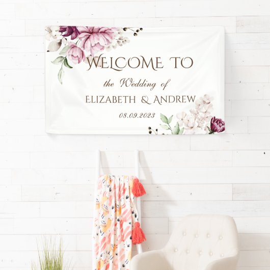 Waterverf Violet Flowers Wedding Spandoek (Insitu)