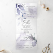 Waterverf Violet Leafy ALL IN ONE WEDING Drieluik Uitnodiging (Binnen)