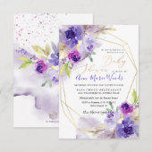 Waterverf Violet Paars Peonies Baby shower Kaart (Voorkant / Achterkant)