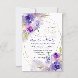 Waterverf Violet Paars Peonies Baby shower Kaart