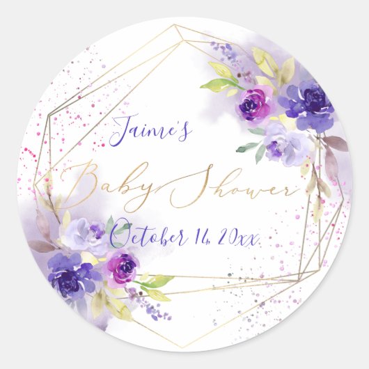 Waterverf Violet Paars Peonies Baby shower Ronde Sticker (Voorkant)