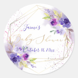 Waterverf Violet Paars Peonies Baby shower Ronde Sticker