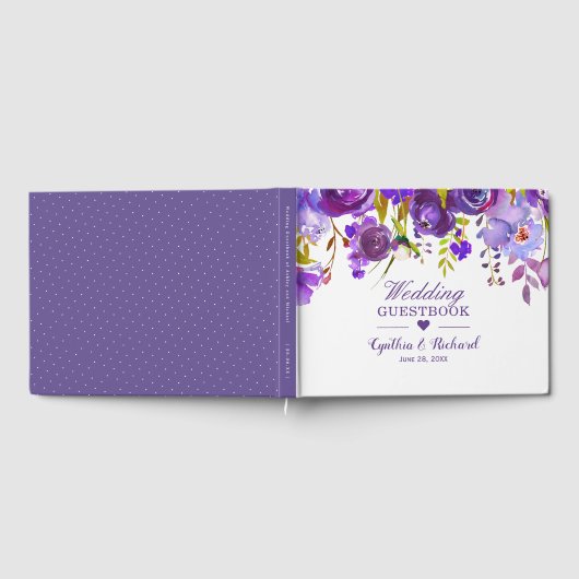 Waterverf Violet Paarse Bloemen Romantische Huweli Gastenboek (Volledig)