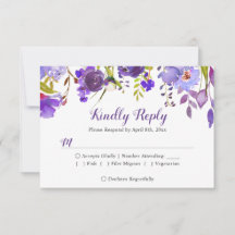 Waterverf Violet Paarse Floral Wedding RSVP Antwoo