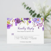 Waterverf Violet Paarse Floral Wedding RSVP Antwoo (Staand voorkant)