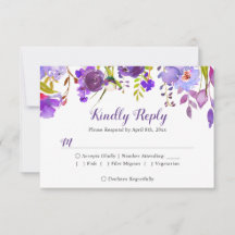 Waterverf Violet Paarse Floral Wedding RSVP Antwoo