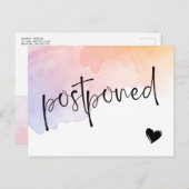 Waterverf Violet Peach Postponed Wedding Aankondigingskaart (Voorkant / Achterkant)