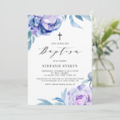  Waterverf Violet Peony Flowers Baptisme Kaart (Staand voorkant)