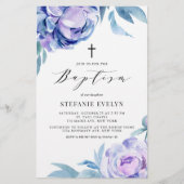 Waterverf Violet Pioen Bloemen Doop Uitnodiging (Voorkant)