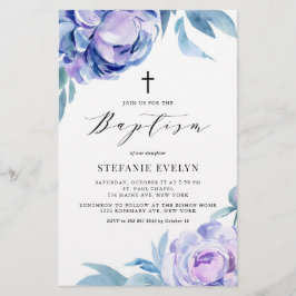 Waterverf Violet Pioen Bloemen Doop Uitnodiging