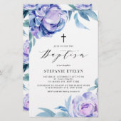 Waterverf Violet Pioen Bloemen Doop Uitnodiging (Voorkant / Achterkant)