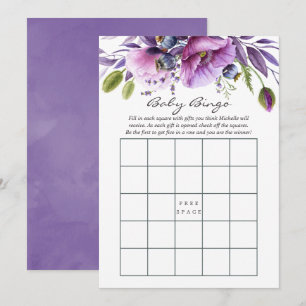 Waterverf Violet Poppy Floral Baby shower Bingo Kaart