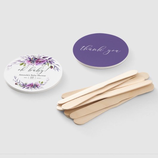 Waterverf Violet Poppy Floral Baby shower Handwaaier (Niet-gemonteerd)