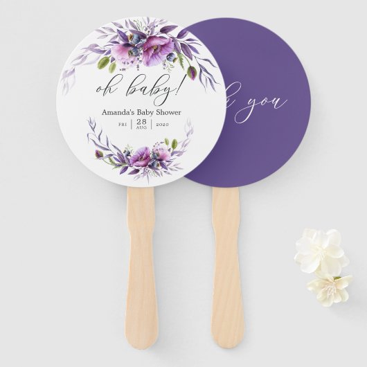 Waterverf Violet Poppy Floral Baby shower Handwaaier (Voorkant en achterkant)
