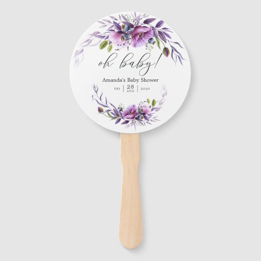 Waterverf Violet Poppy Floral Baby shower Handwaaier (Voorkant)