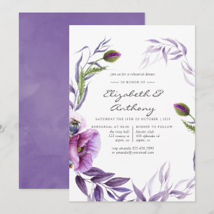 Waterverf Violet Poppy Floral repesal Dinner Kaart