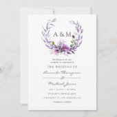 Waterverf Violet Poppy Floral Wedding Kaart (Voorkant)