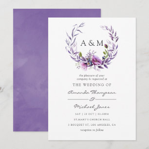 Waterverf Violet Poppy Floral Wedding Kaart