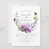 Waterverf Violet Poppy Floral Wedding Kaart (Voorkant)