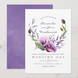 Waterverf Violet Poppy Floral Wedding Kaart