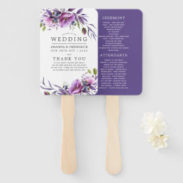 Waterverf Violet Poppy Floral Wedding Programme Handwaaier