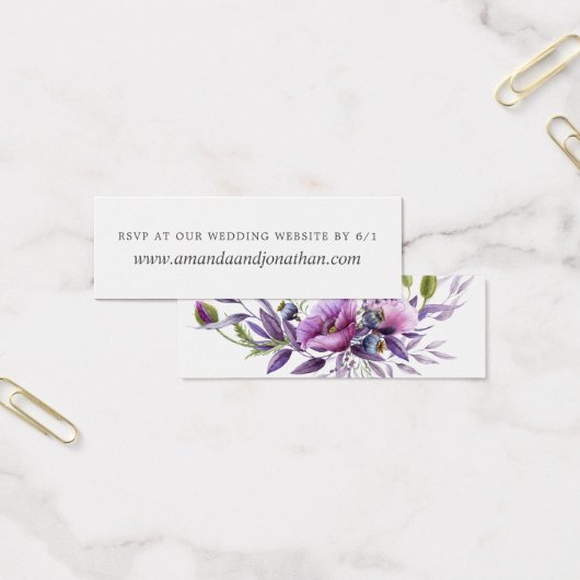 Waterverf Violet Poppy Floral Wedding RSVP Mini Visitekaartjes (Kantoor)