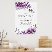 Waterverf Violet Poppy Floral Wedding Welkom Poster (Keuken)