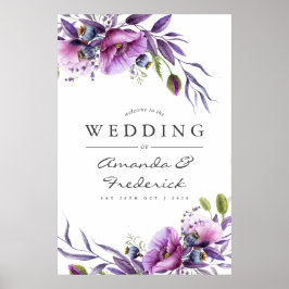 Waterverf Violet Poppy Floral Wedding Welkom Poster